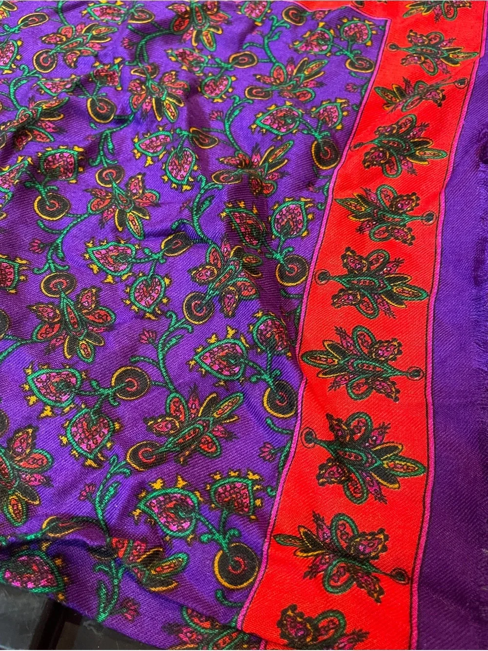 Vintage Purple & Red Paisley Boho Fringe Square Scarf Retro Statement Wrap Japan